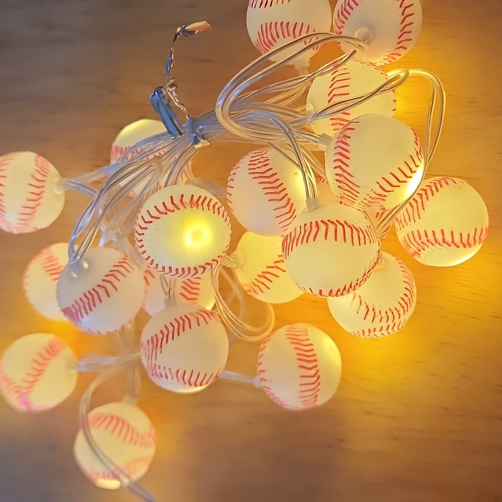 Baseball String Lights - White and Red  9 Funtions Uses 3 AA Batts Not Included - Picture 9 of 9